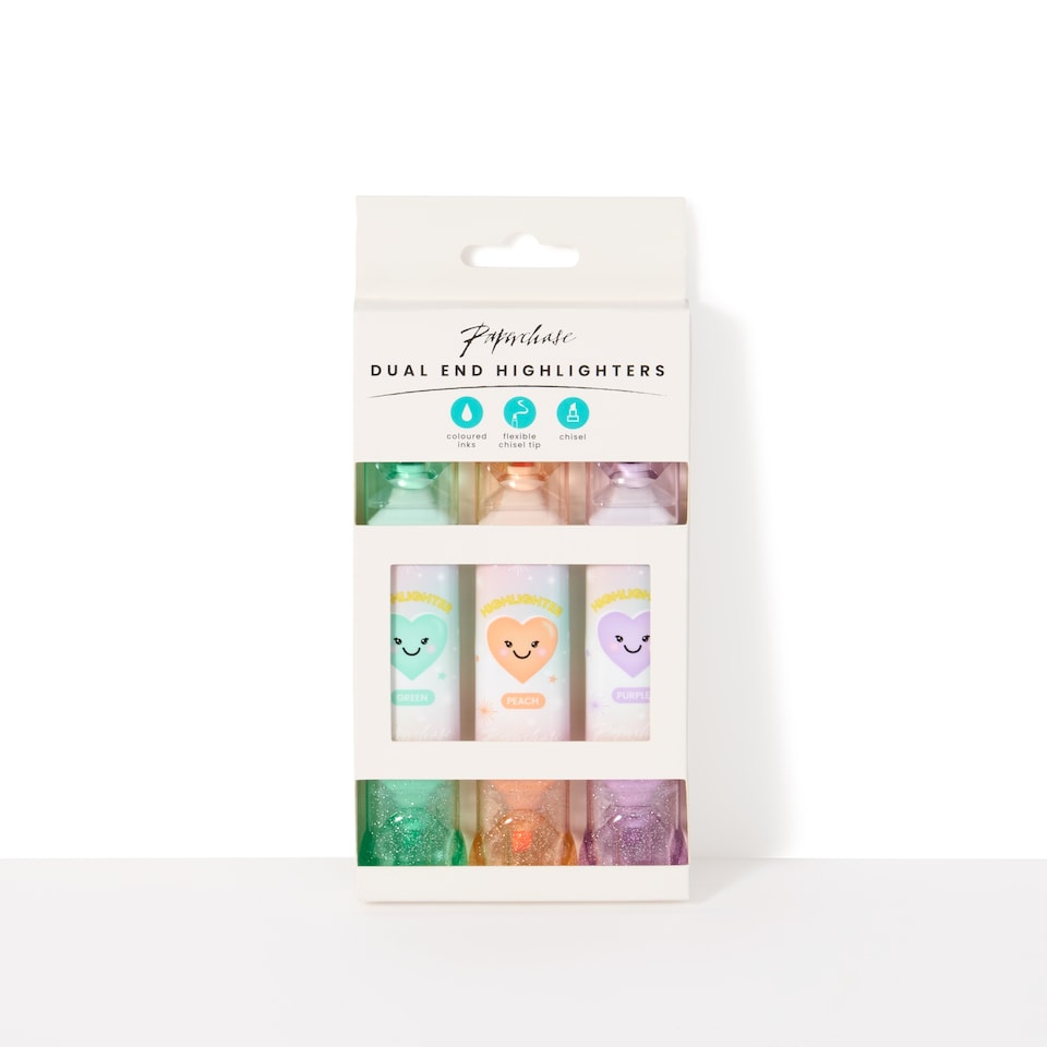 image 1 of Paperchase Heart Dual End Highlighters 3pk