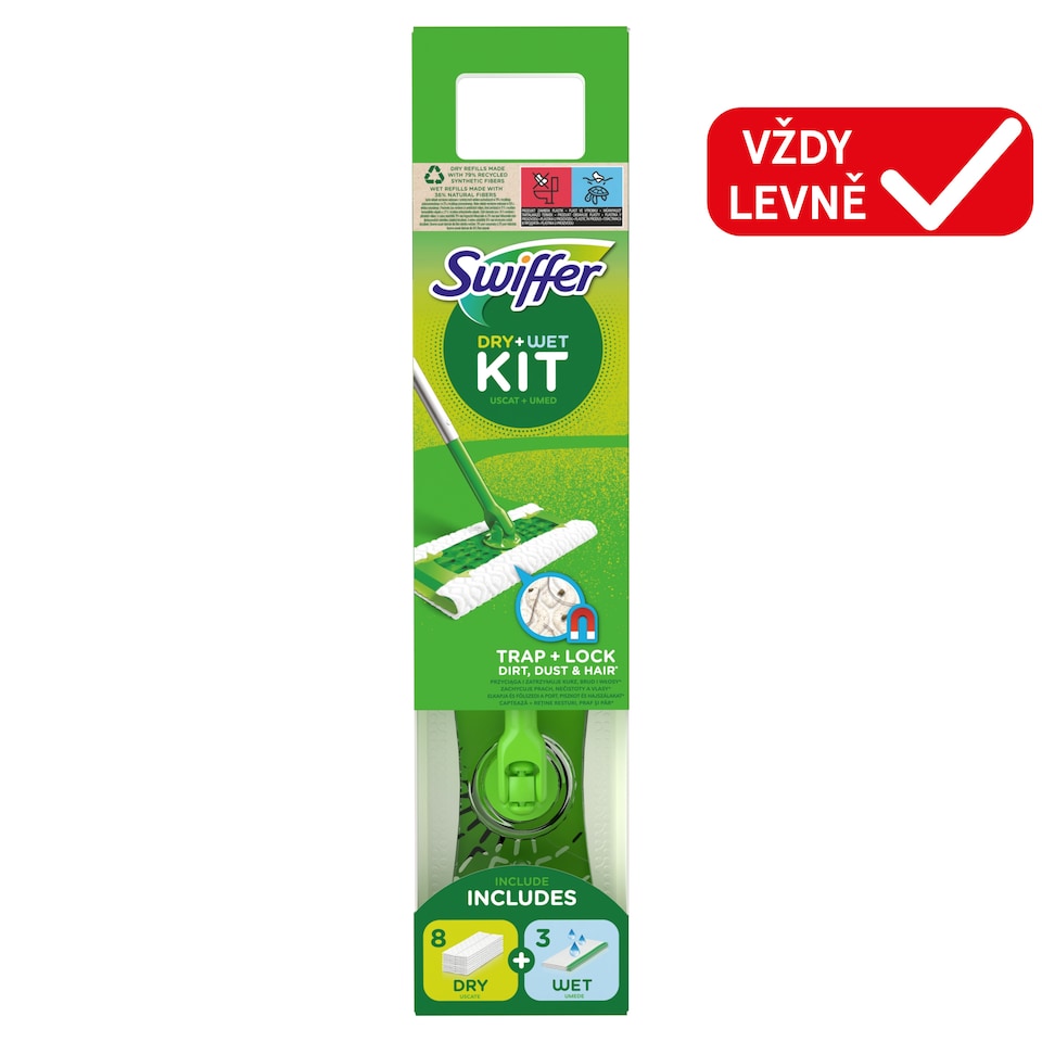 Obrázek 1 pro produkt Startovací Sada Swiffer Sweeper S 1 Násadou, 8 Prachovkami A 3 Čisticími Ubrousky