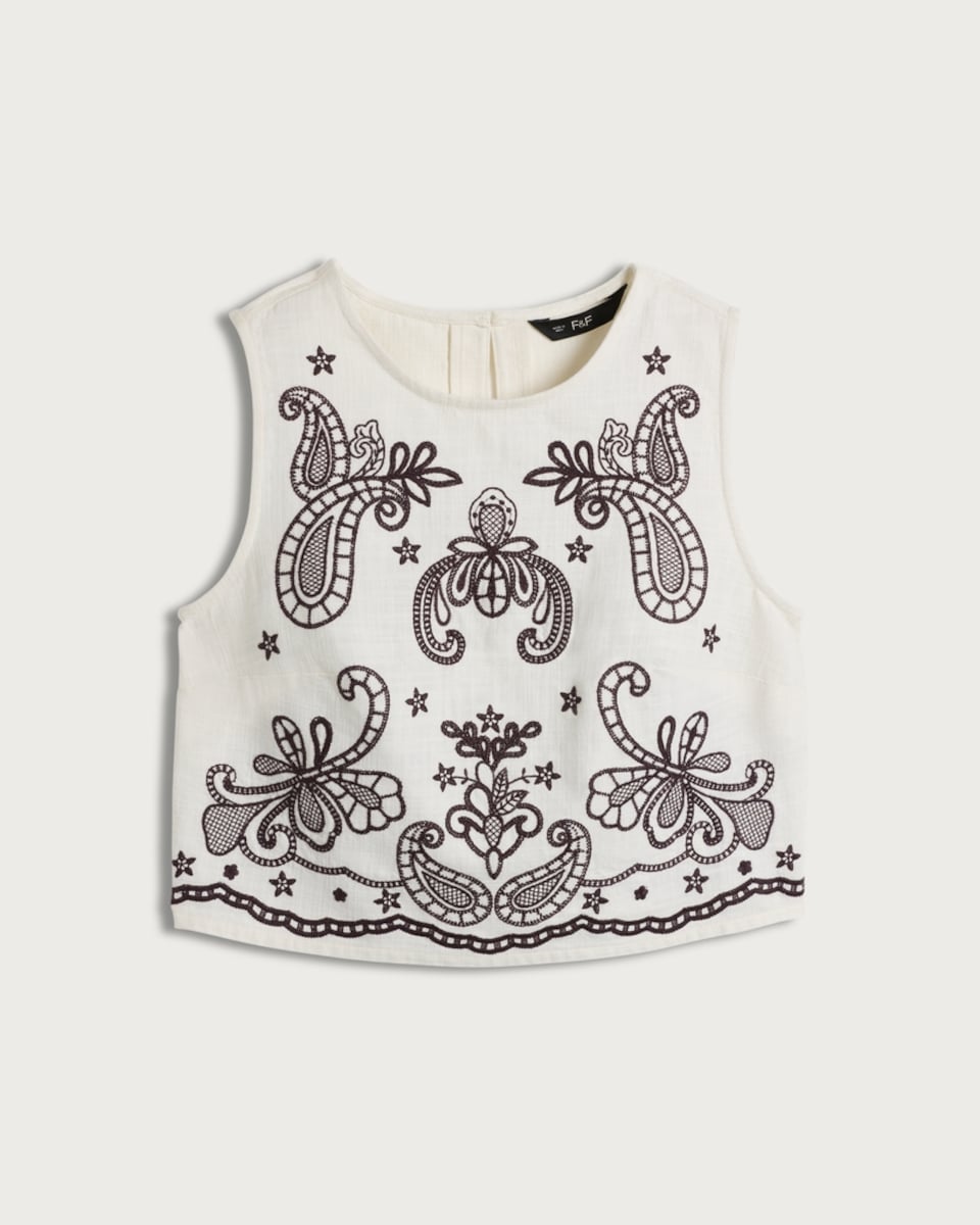 image 1 of The F&F Edit Pure Cotton Embroidered Sleeveless Co-ord Top in Multi Red