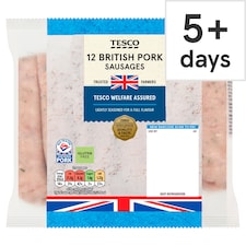 Tesco 12 Pork Sausages 681G
