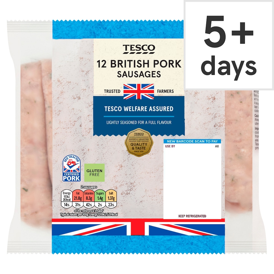 Tesco 12 Pork Sausages 681G