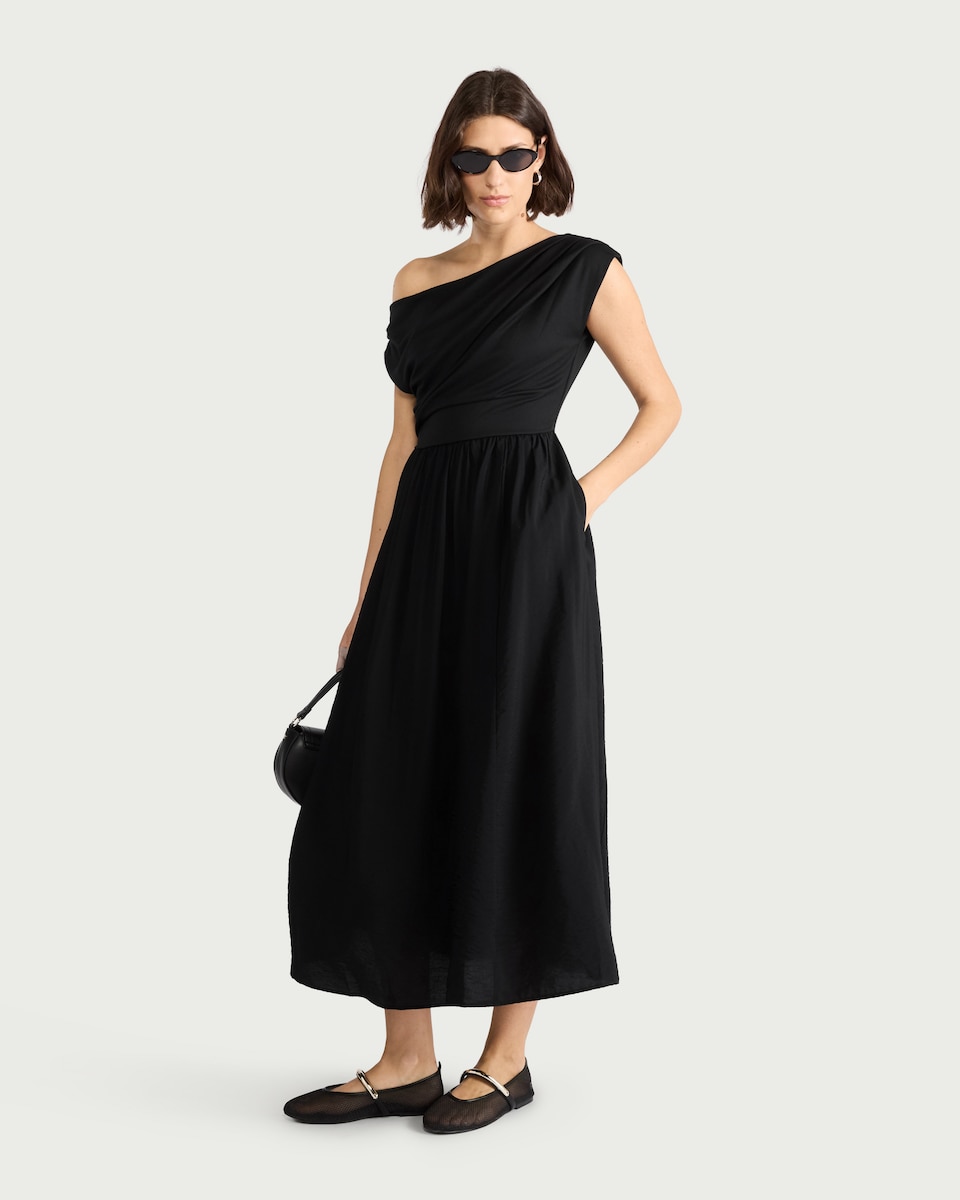 image 1 of F&F Draped Midi Dress in Black