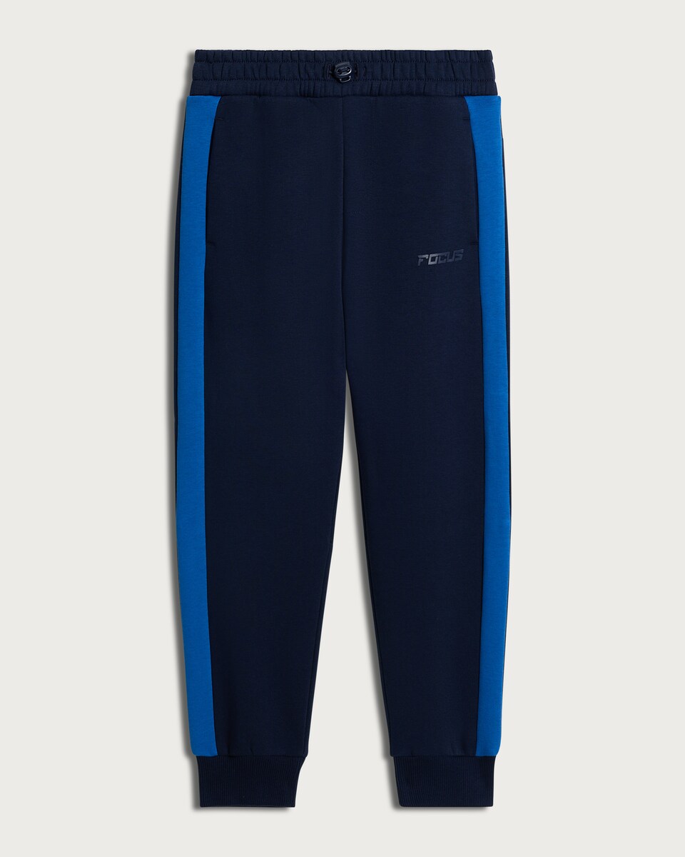 image 1 of F&F Boys Cotton Rich Side Stripe Cuffed Joggers in Navy