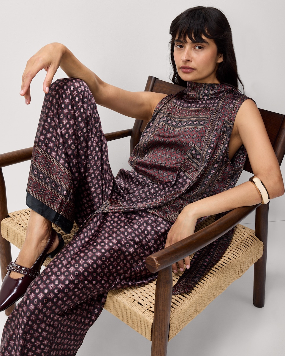 image 1 of F&F Scarf Print Wide Leg Co-ord Trouers in Multi Red
