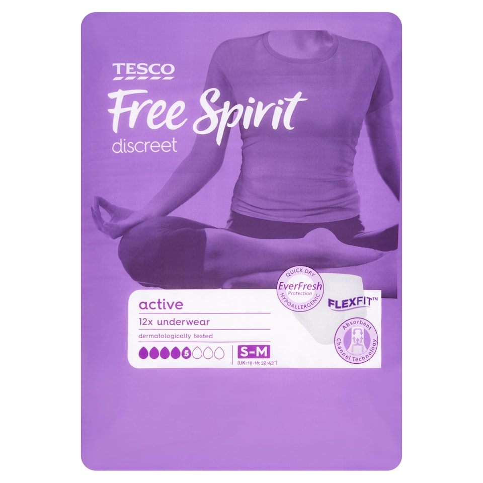 Tesco Free Spirit Discreet Active Underwear S-M 12 Pack