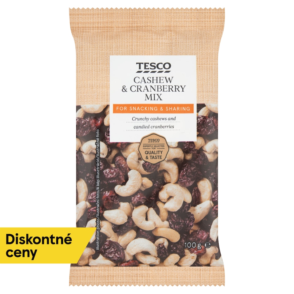 Tesco Zmes jadier kešu orechov a kandizovaných brusníc 100 g