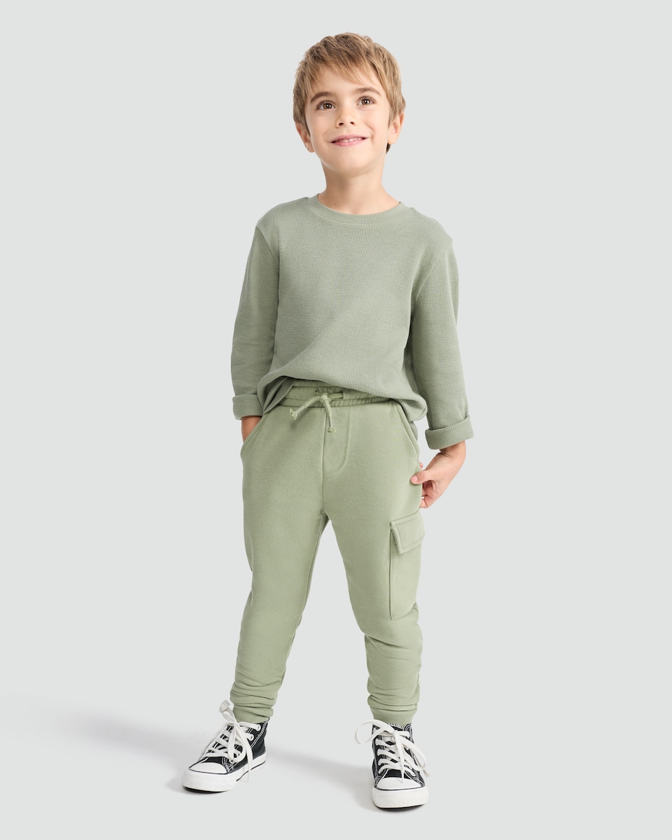 image 1 of F&F Boys Cotton Rich Cuffed Cargo Joggers in Khaki