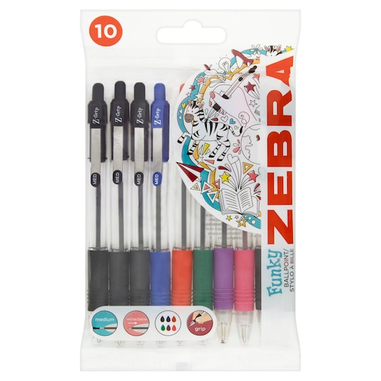 Zebra Grip Ballpoint Pens Asstd 10 Pack Tesco Groceries