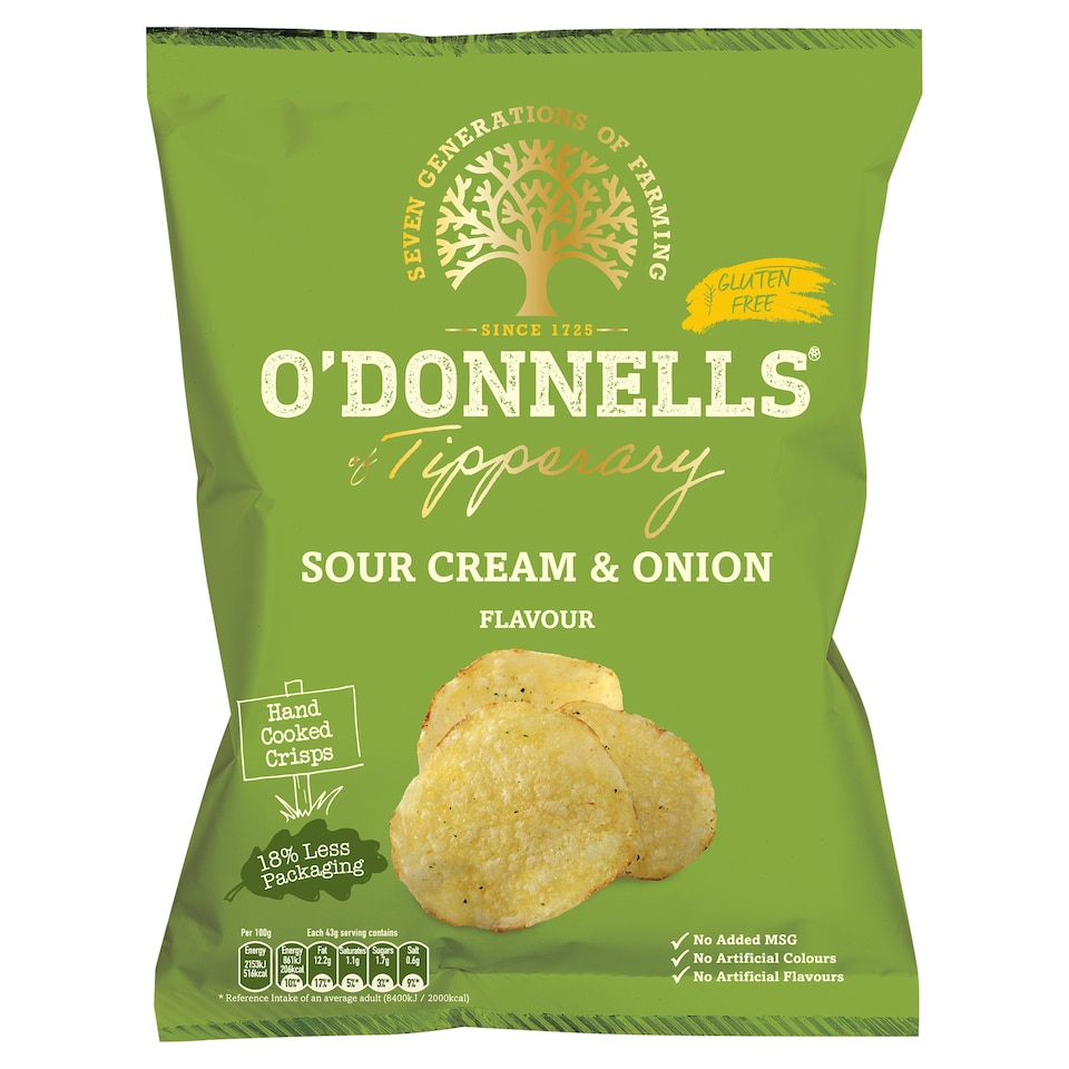 O'donnell's Sour Cream And Onion Flavoured Crisps 125G
