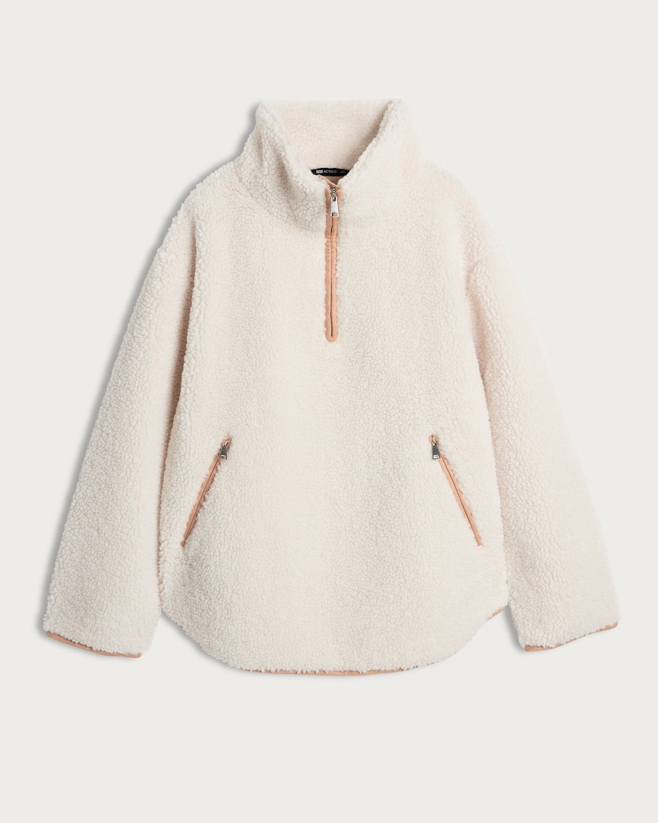 F&F Active Fleece Textured Half Zip Pullover in Cream