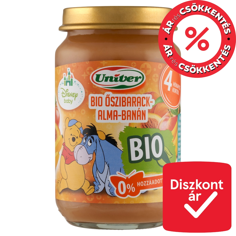 Univer bio őszibarack-alma-banán bébidesszert 4 hónapos kortól 163 g  1. kép