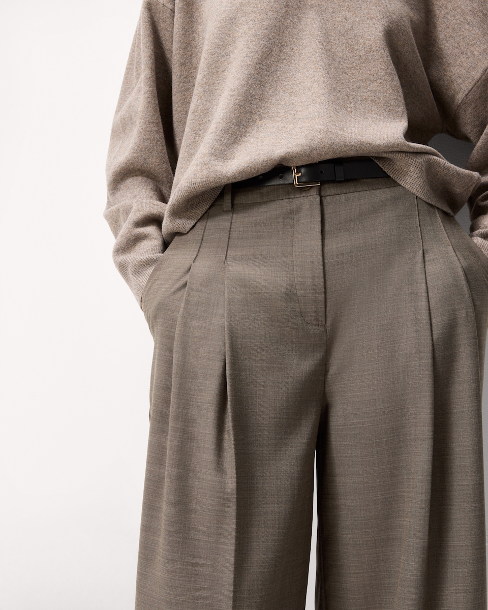 image 1 of F&F Pleated Wide Leg Belted Trousers in Brown