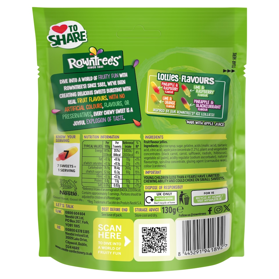image 1 of ROWNTREES Fruit Pastilles Lollies 130g