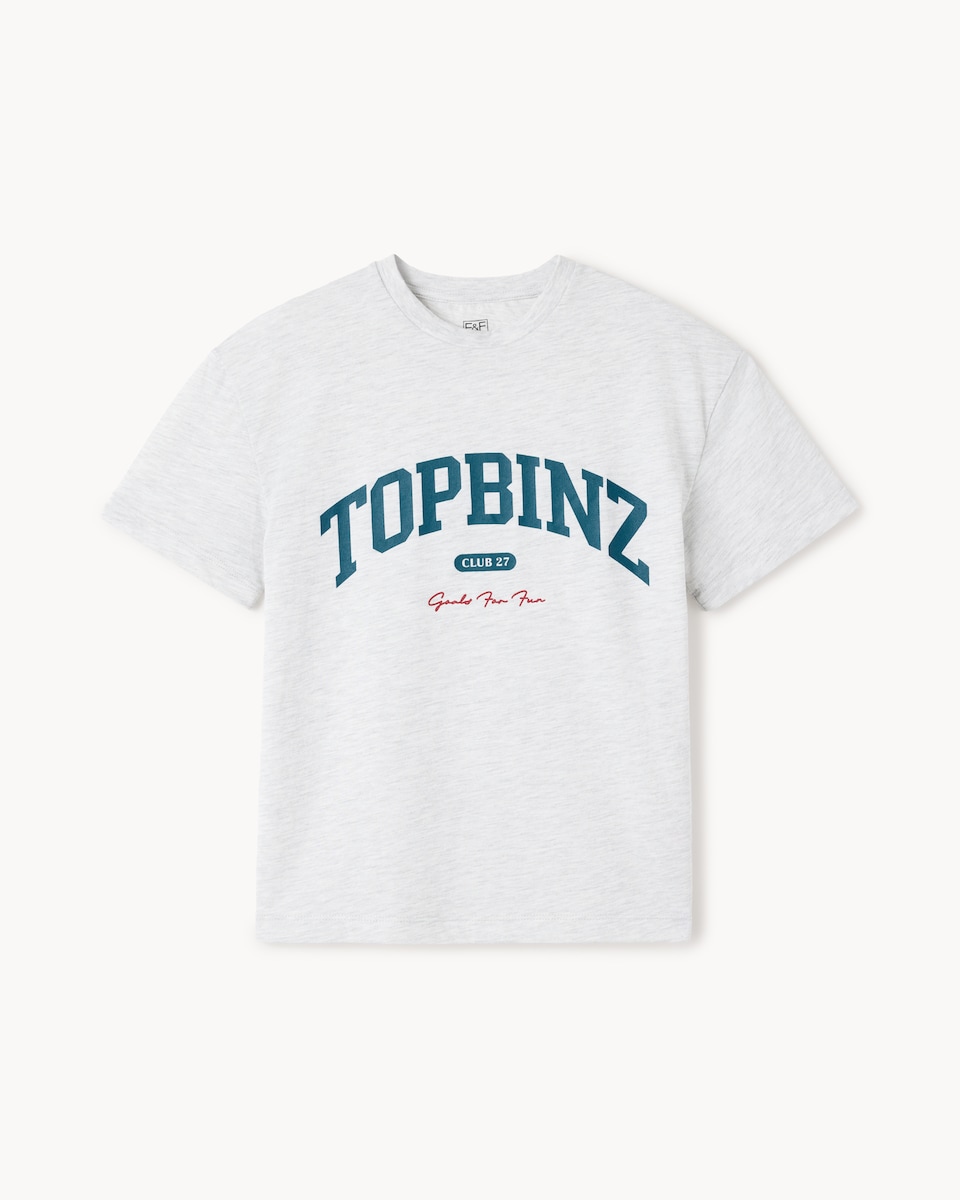 image 1 of F&F Boys Cotton Blend Slogan T-Shirt in Grey Marl