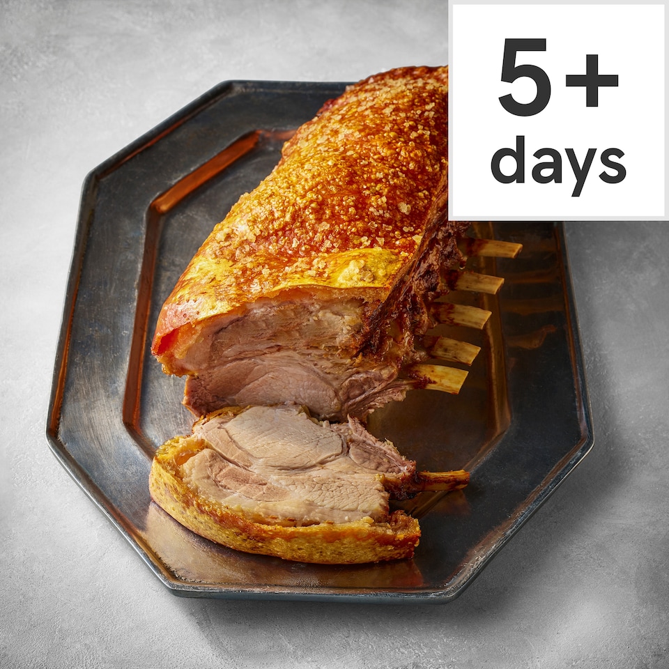 45. Tesco Finest 10-Bone Salt Aged Crackling Pork Loin Rack 3.3-4.1kg (Serves 10)