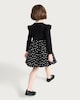 image 2 of F&F Girls Cotton Rich Polka Dot Long Sleeved Dress in Multi Black White