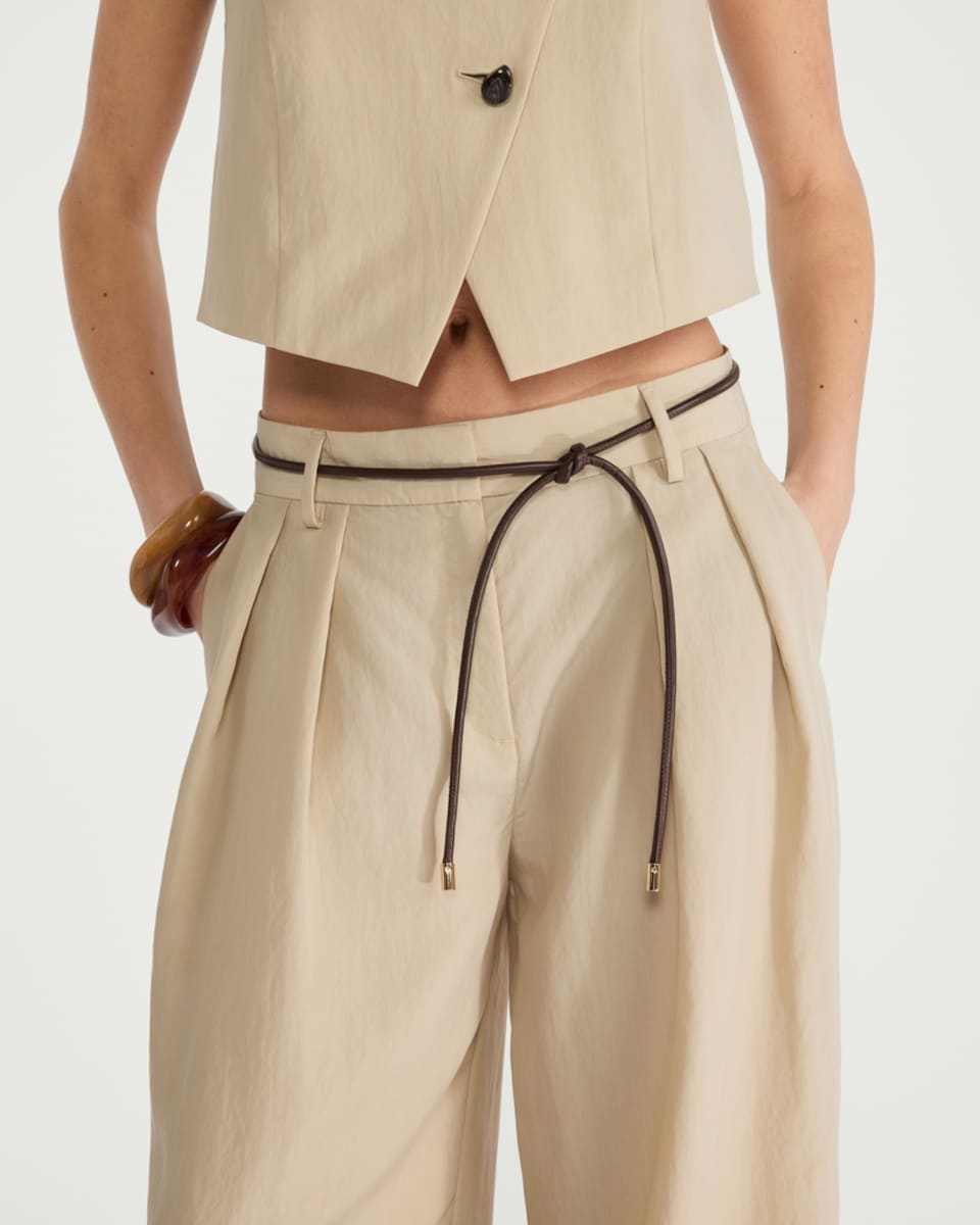 image 1 of The F&F Edit Lyocell Rich Belted Wide Leg Co-ord Trousers in Cream
