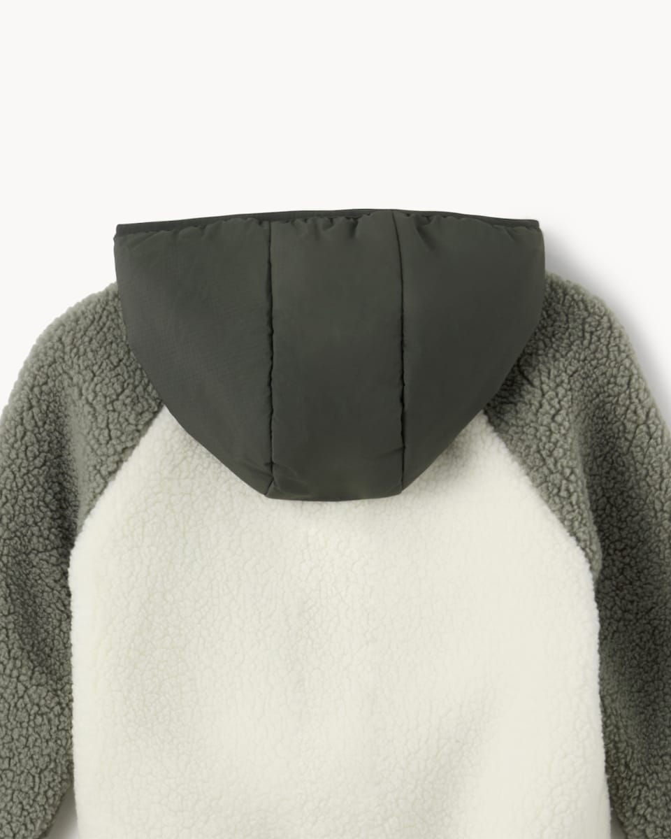 image 1 of F&F Boys Fleece Colour Block Jacket in Green