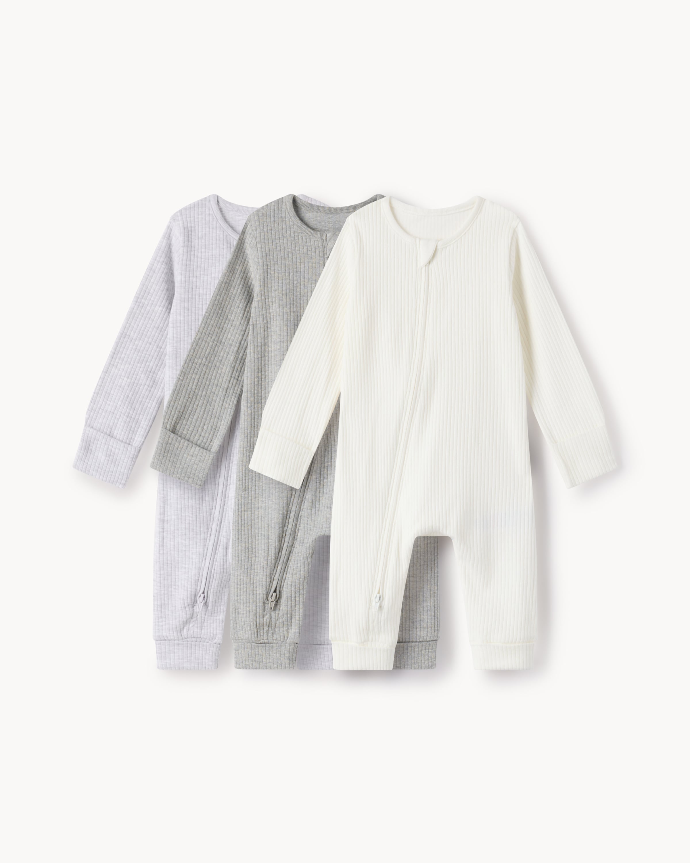 F&F Baby 3-Pack Baby Ribbed Long Sleeved Sleepsuits in Grey Marl, 0-3 Mo