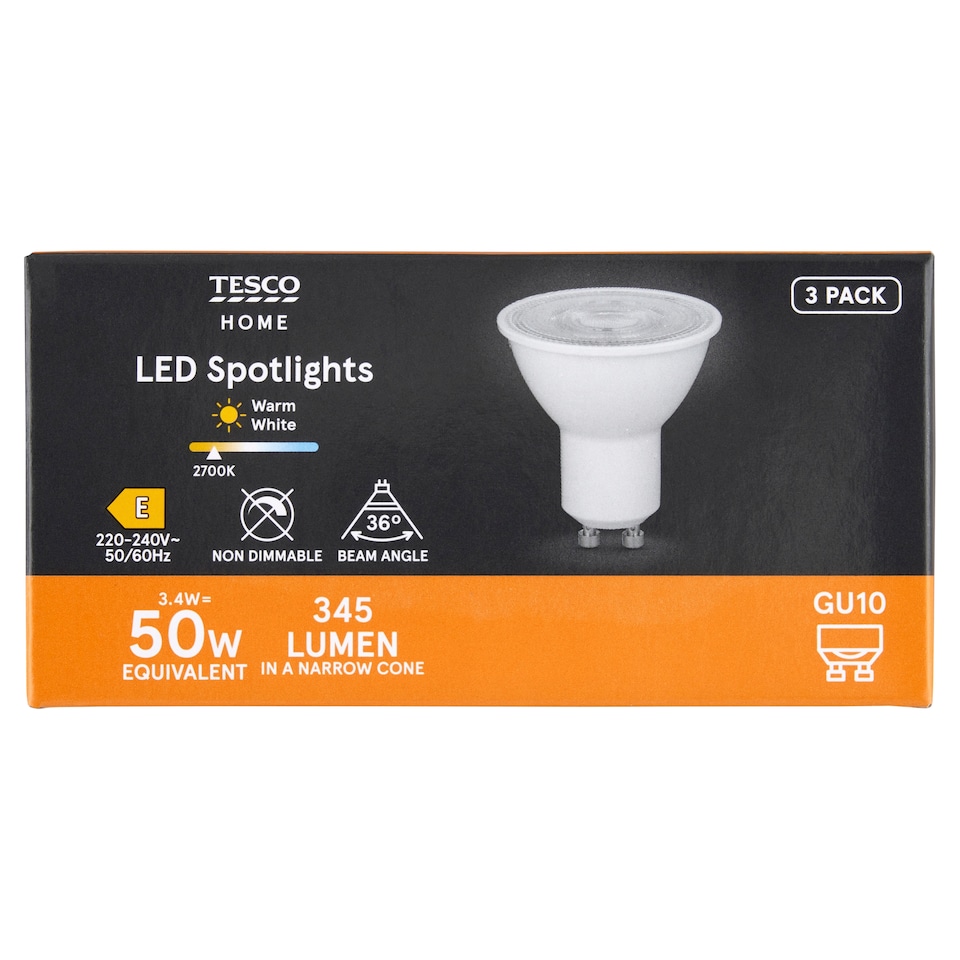 Tesco Home GU10 345 lm 50 W 2700K LED spotlámpa, 3 db-os  1. kép