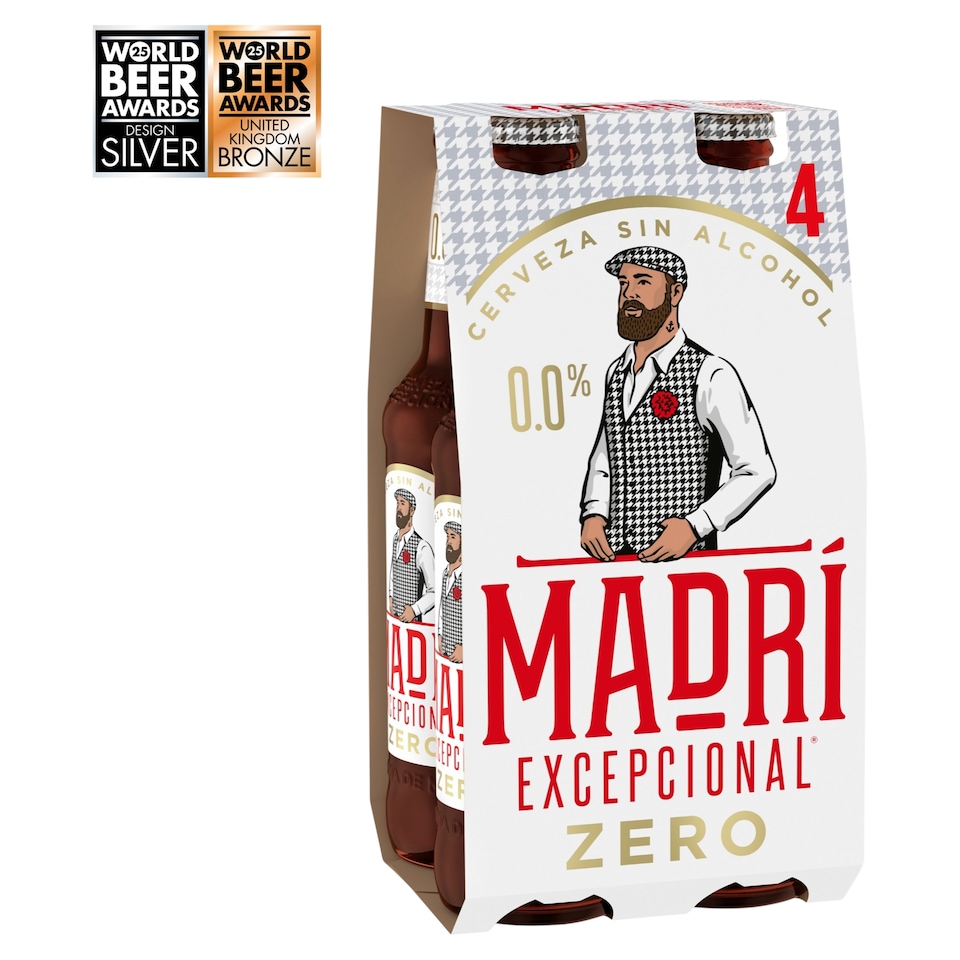 image 1 of Madri Excepcional Zero 0.0% Premium Lager Beer Bottle 4x330ml