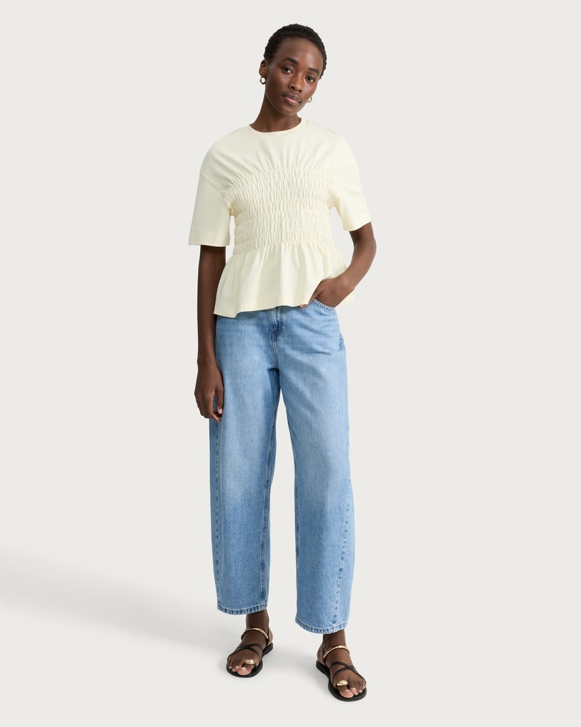 The F&F Edit Pure Cotton Shirred Waist Short Sleeved Top in Yellow