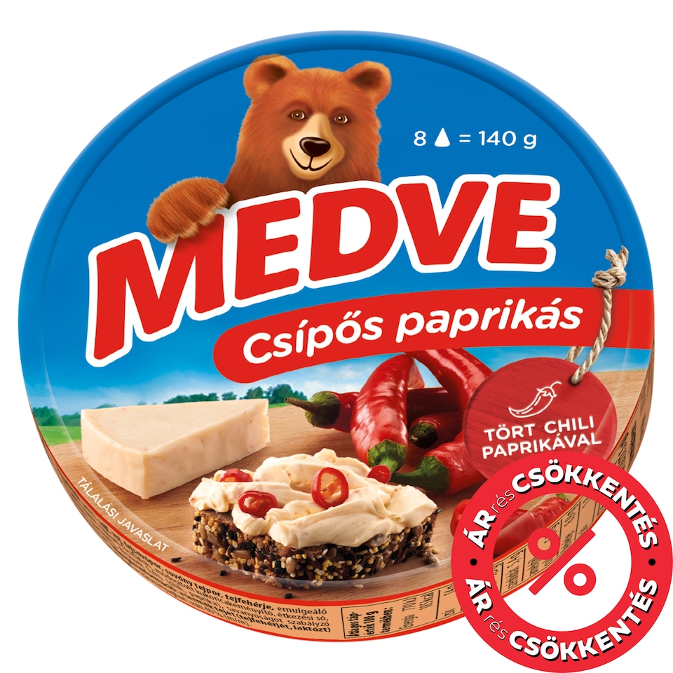 Medve csípős paprikás kenhető, félzsíros ömlesztett sajt 8 x 17,5 g (140 g)