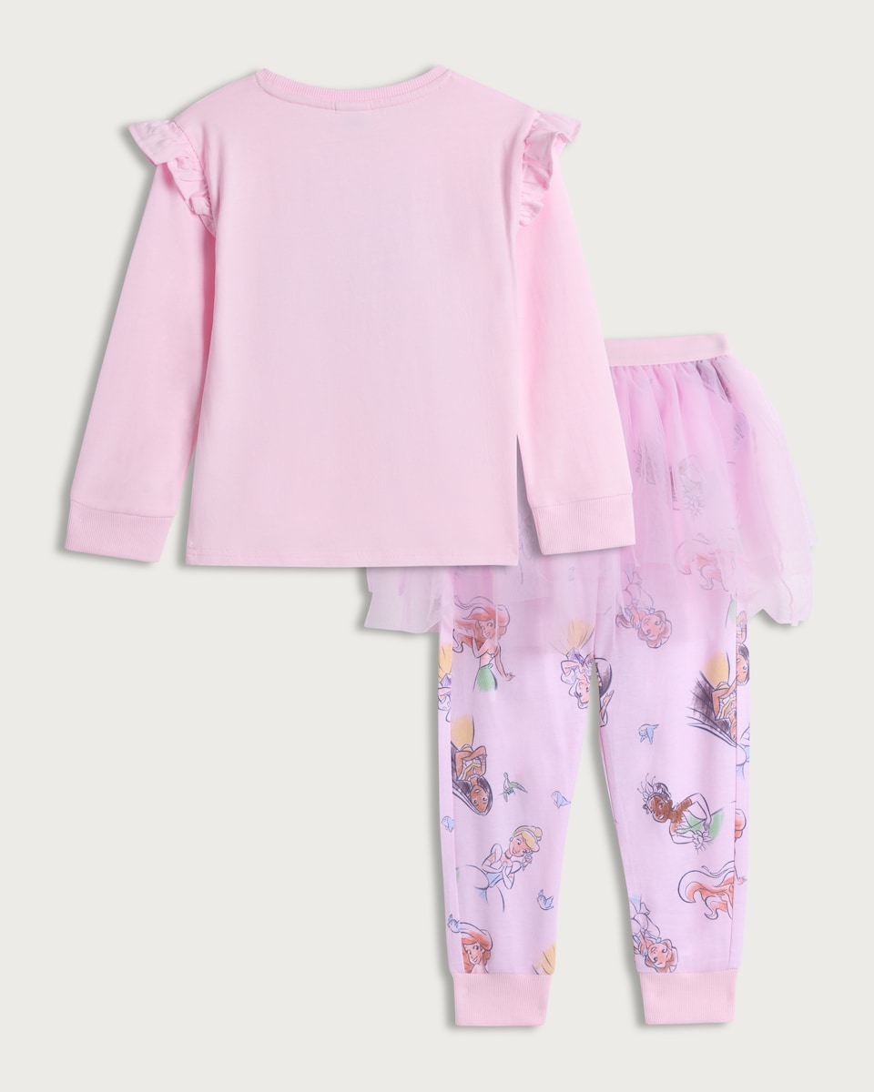 image 1 of Disney Princess Frill Sleeve Pyjama Set in Multi