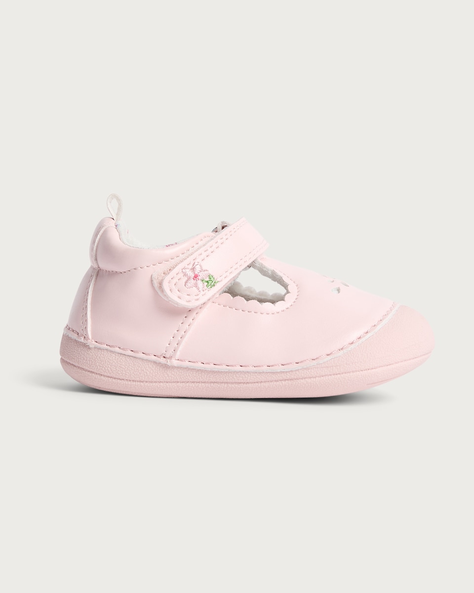 image 1 of F&F Baby Floral Embroidered Strap Touch Fastening Pre Walker Shoes in Pink