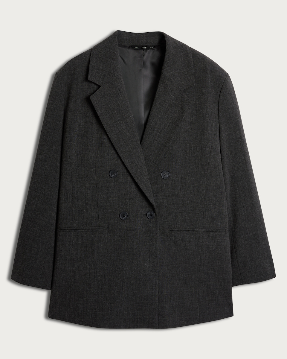image 1 of F&F Double Breasted Oversized Blazer in Grey
