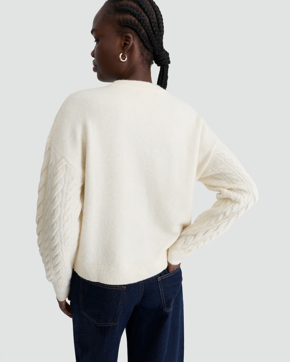 image 1 of F&F Cable Knit Merry Christmas Jumper with Wool in Neutral