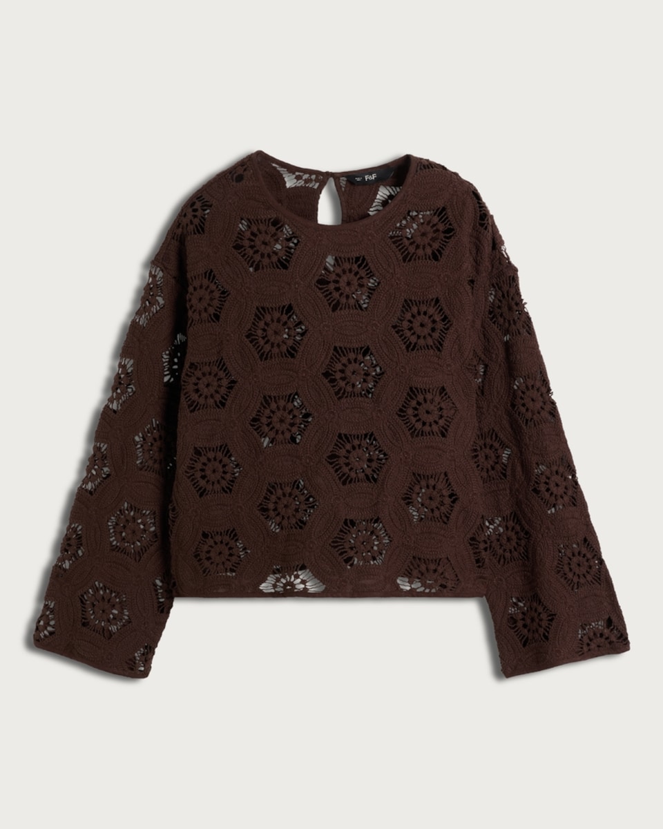 image 1 of F&F Pure Cotton Crochet Look Top in Brown