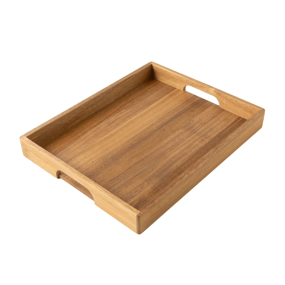 F&F Home Acacia Round Handled Tray