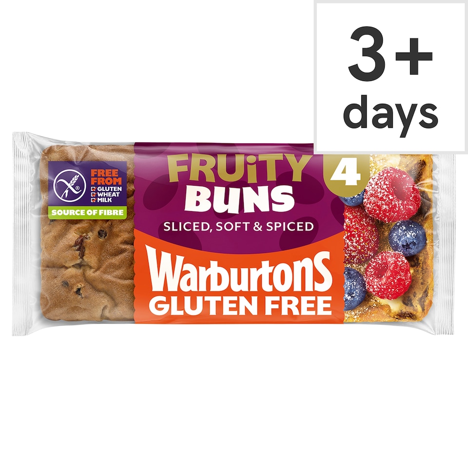 Warburtons Gluten Free Cinnamon & Raisin Sliced Fruity Buns 4 Pack