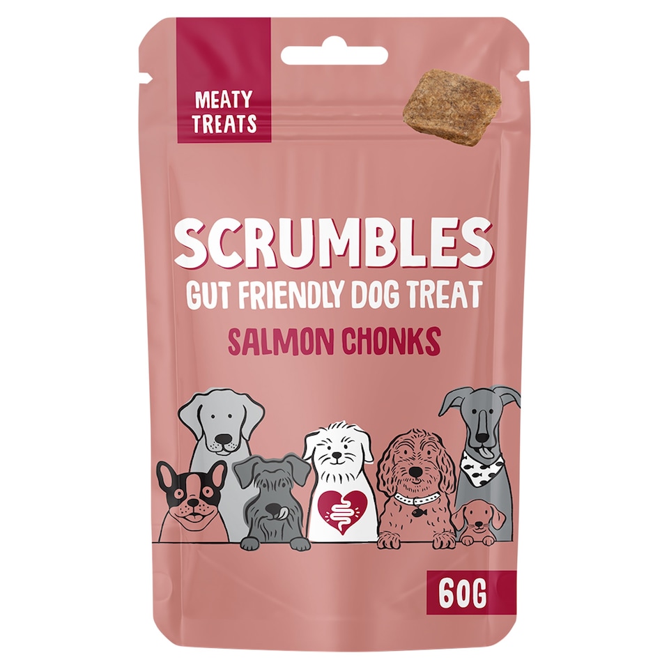 Scrumbles Gut Friendly Dog Treat Salmon Chonks 60g