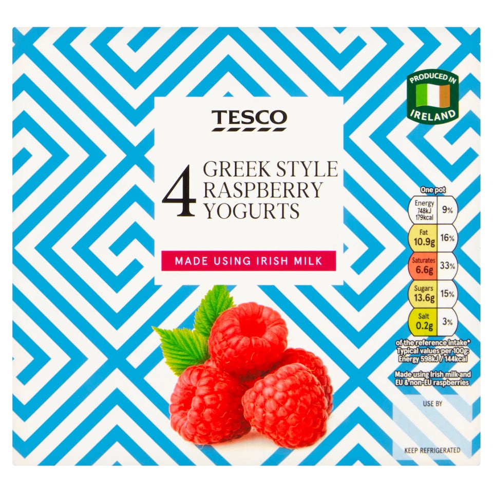 Tesco 4 Greek Style Raspberry Yogurts 4X125g