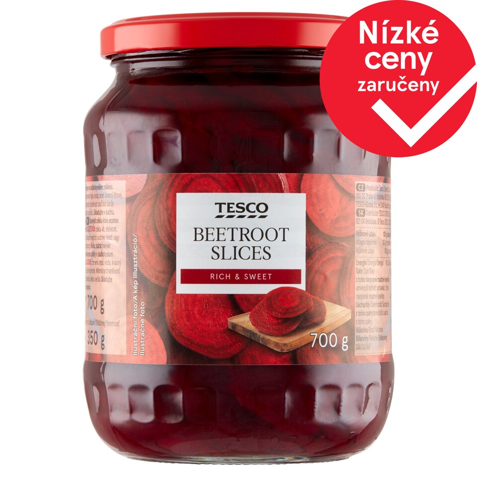 Tesco Plátky červené řepy ve sladkokyselém nálevu 700g