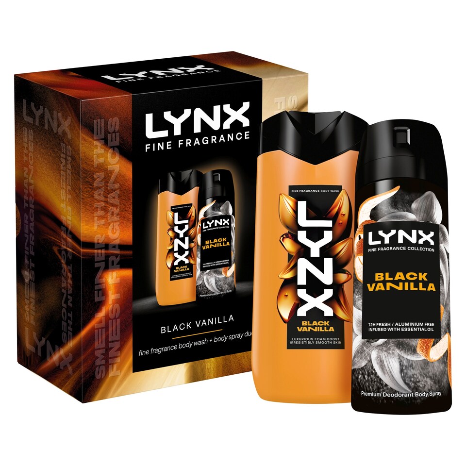 image 1 of Lynx Fine Fragrance Black Vanilla Bodyspray & Bodywash Gift Set