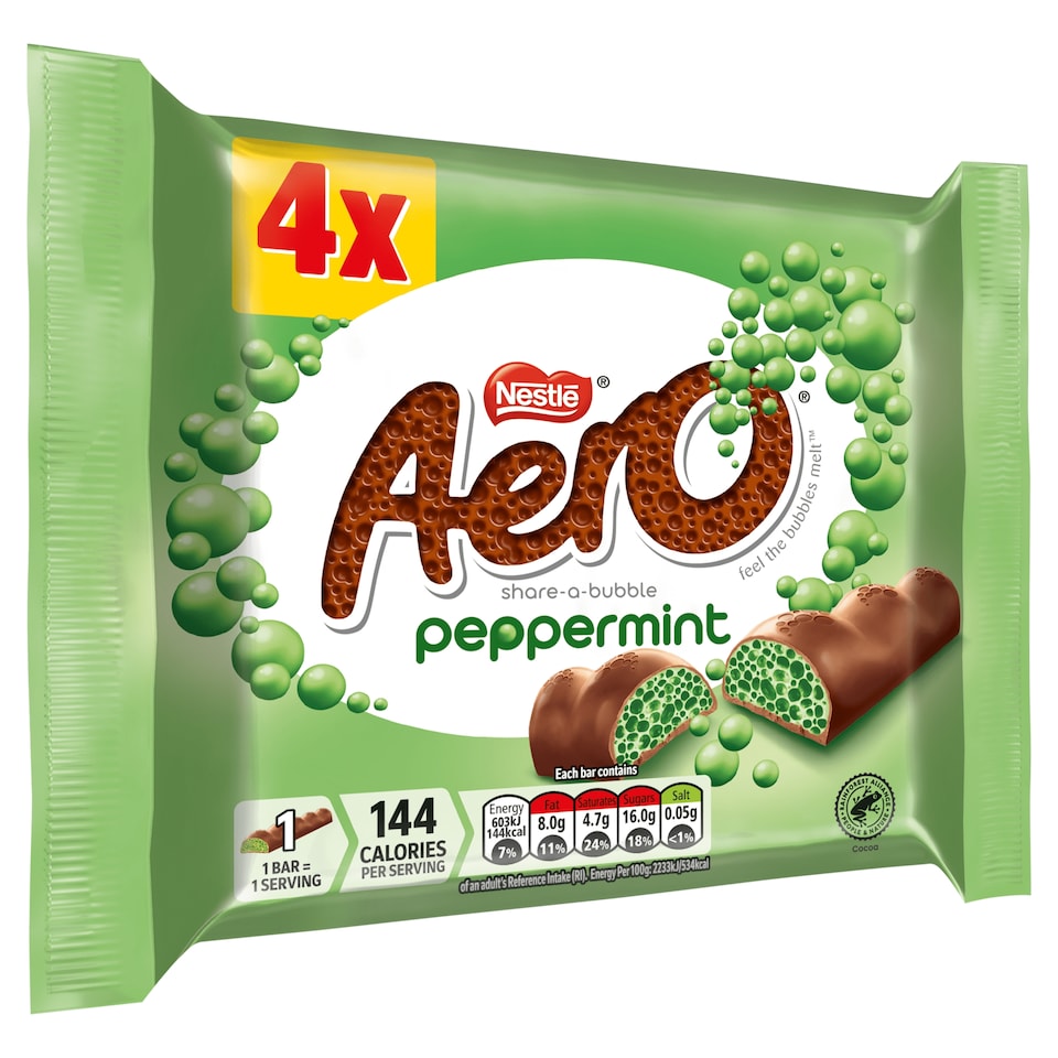 image 1 of Aero Bubbly Peppermint Mint Chocolate Bar Multipack 27g 4 Pack