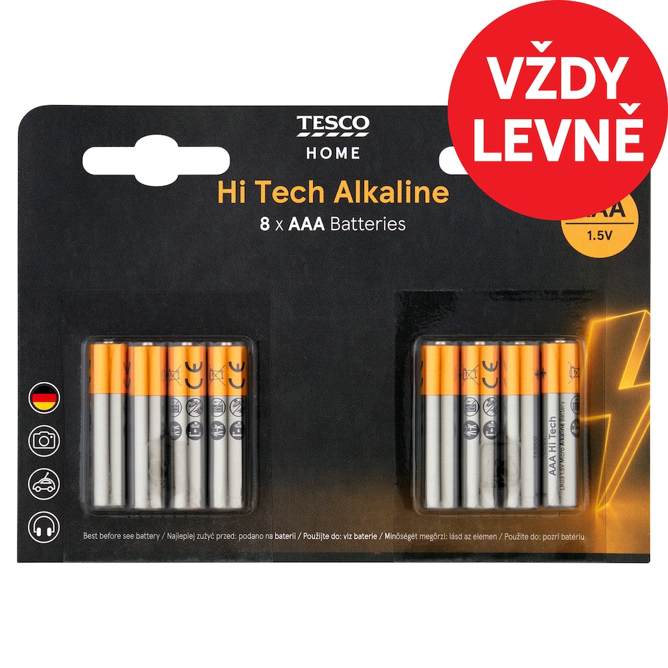 Tesco Home Hi Tech Alkaline Batteries AAA 8 pcs
