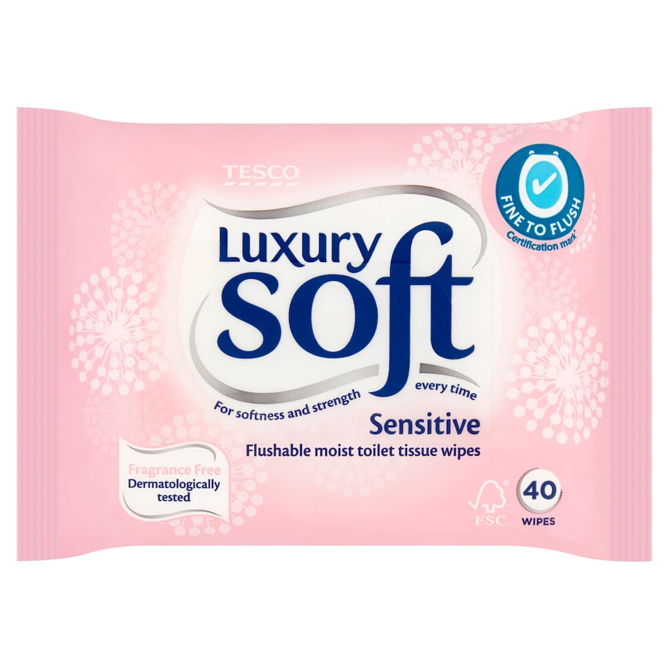 Tesco Luxury Soft Sensitive 40 Flushable Wipes