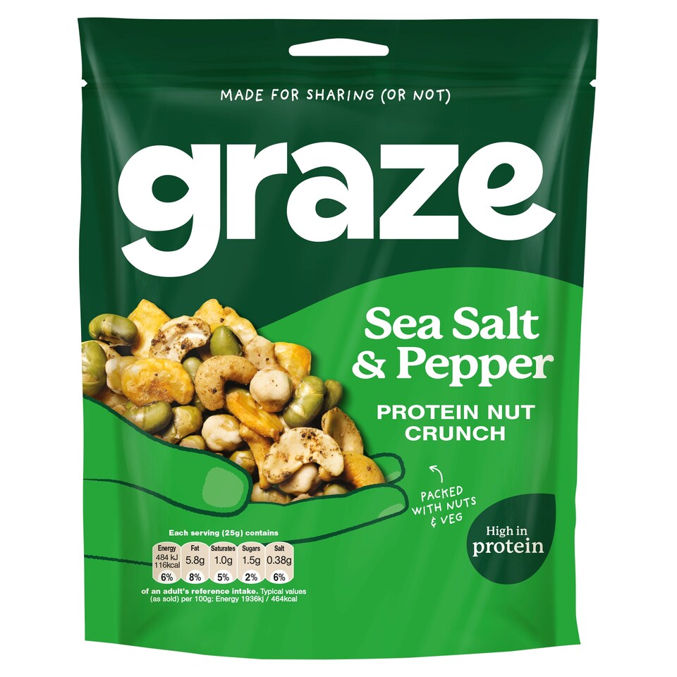 Graze Sea Salt & Pepper Protein Veg & Cashew Nuts Sharing Bag Snack 100G