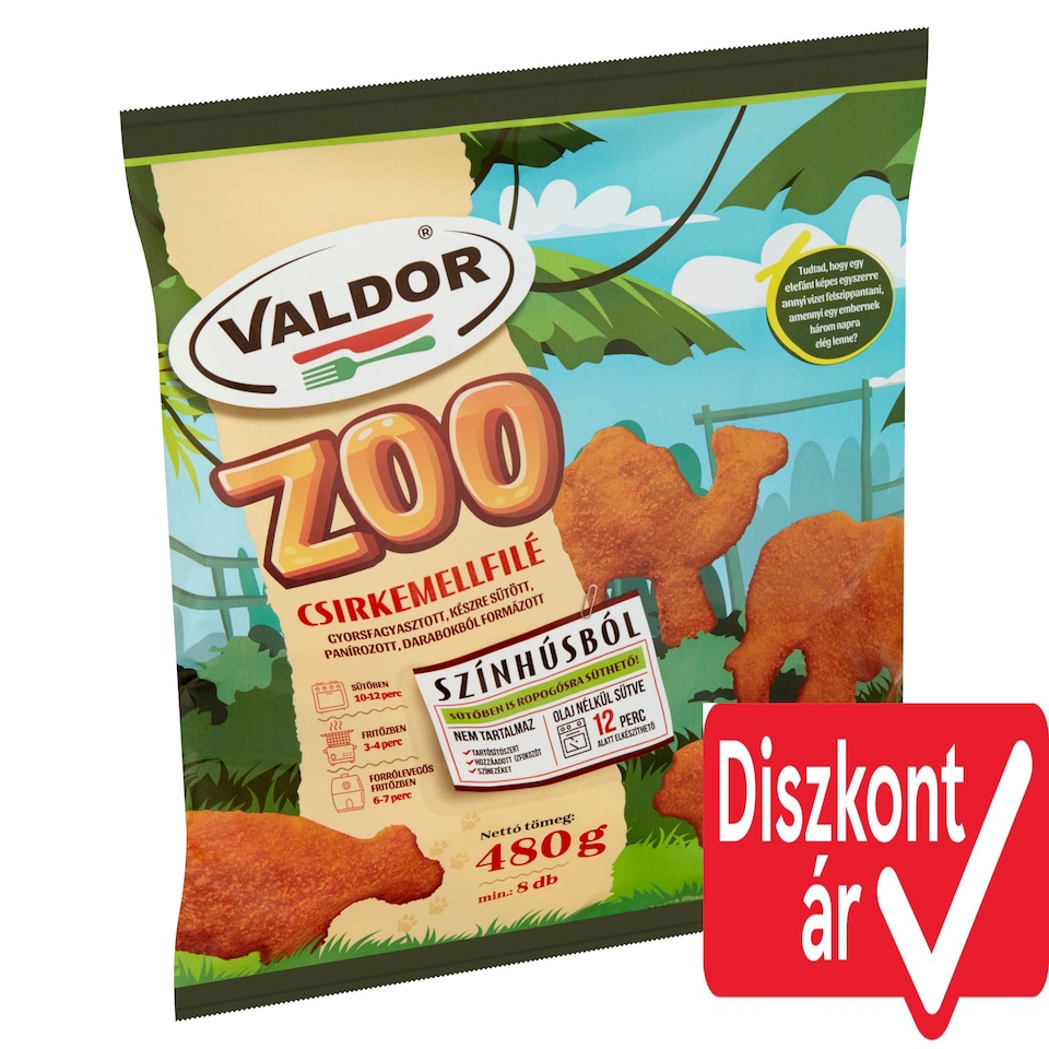 Valdor Zoo Quick-Frozen Ready-Fried Breaded, Shaped Chicken Bread Fillet 480 g