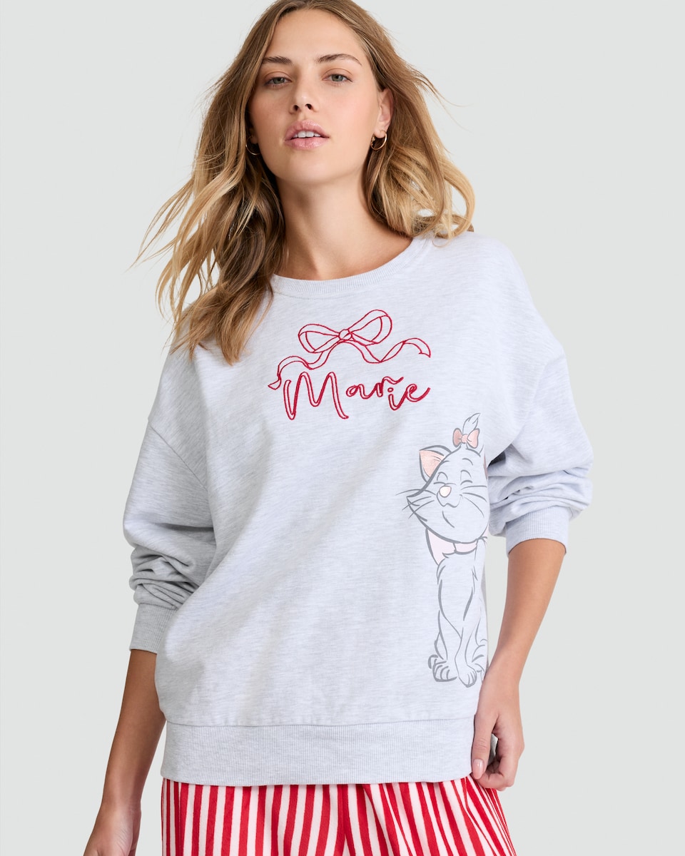 image 1 of Disney The Aristocats Marie Cotton Rich Top and Fleece Pant Pyjamas in Grey