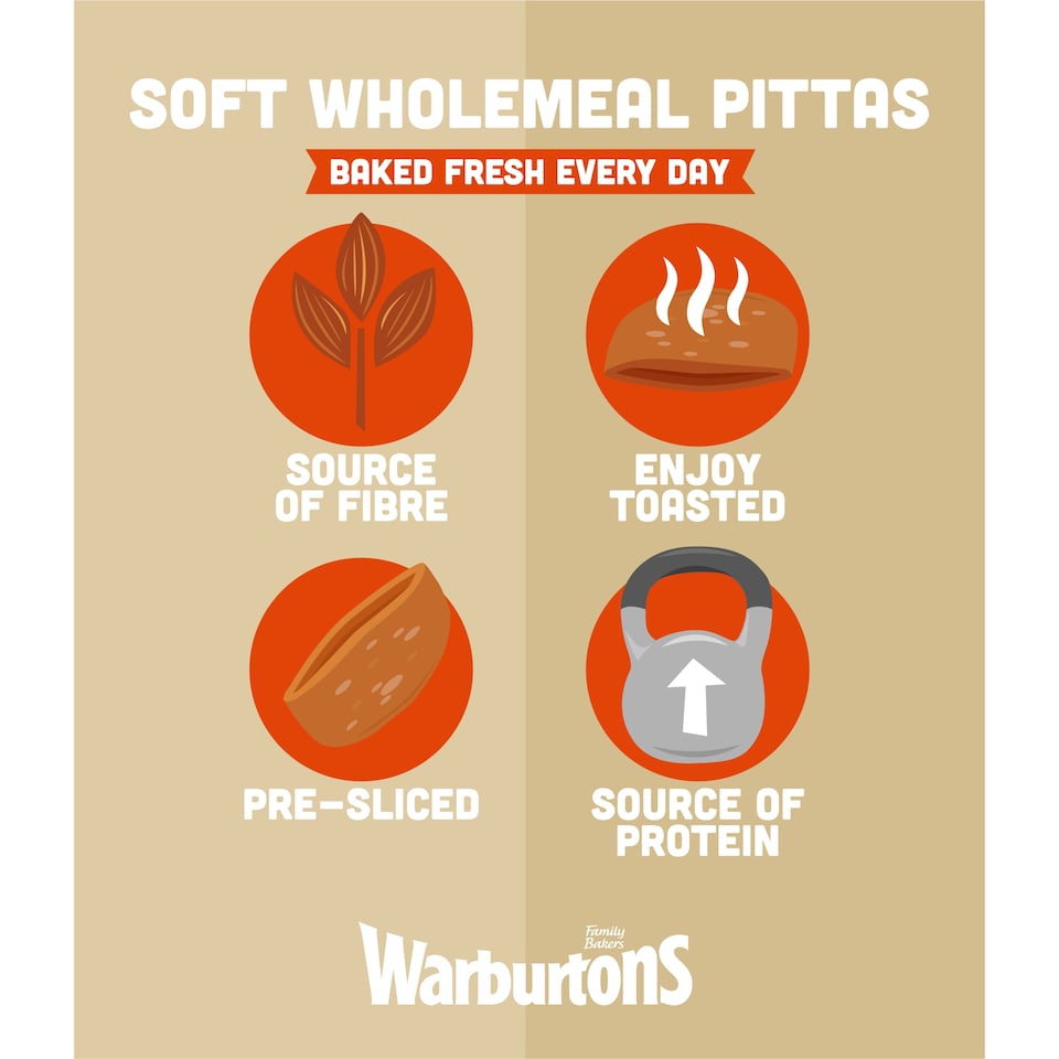 image 1 of Warburtons Soft Wholemeal Pitta Breads 4 Pack
