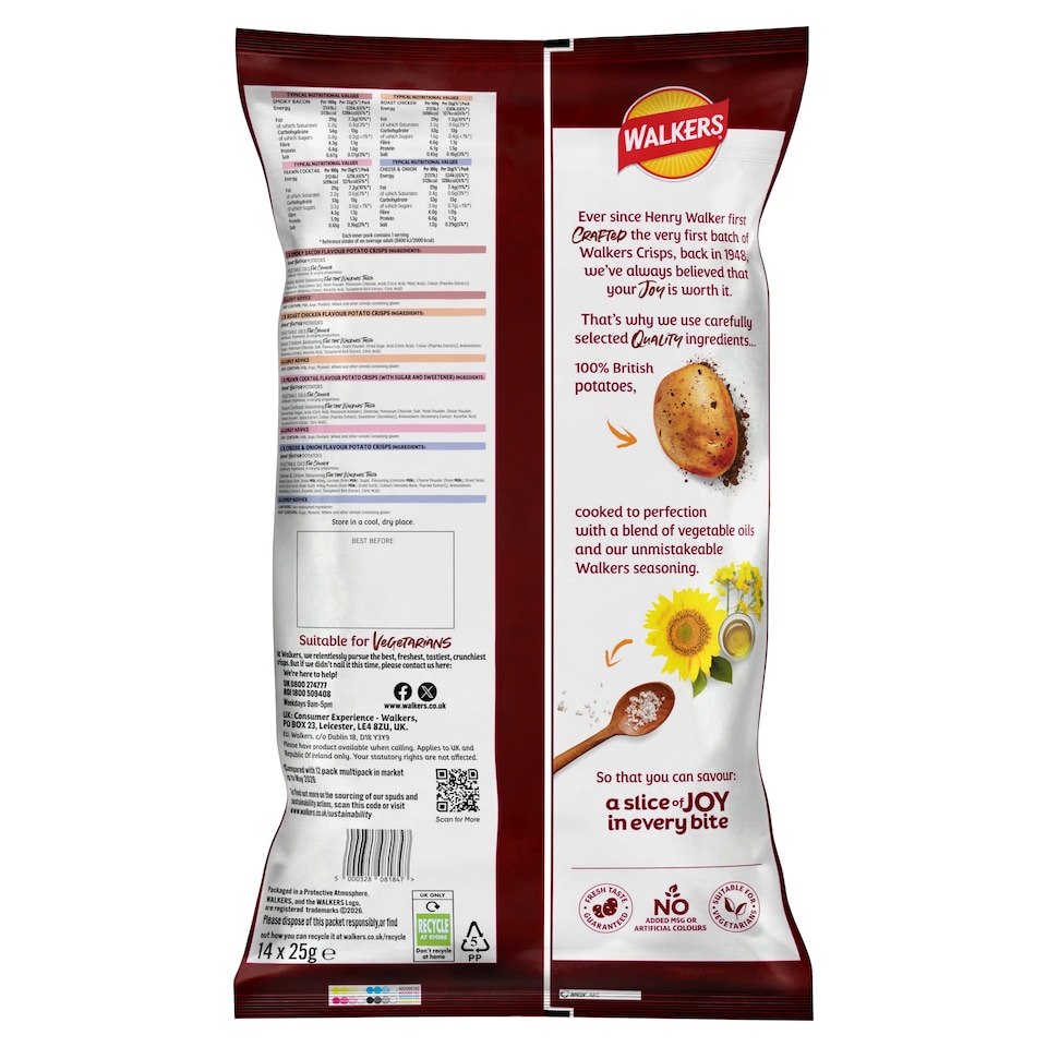 image 1 of Walkers Meaty Variety Multipack Crisps 14x25g