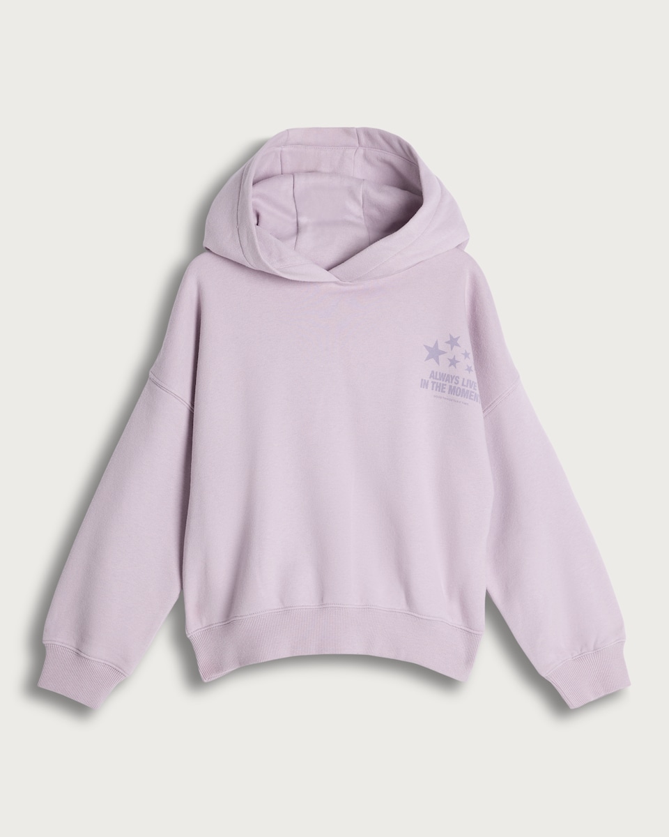 F&F Girls Cotton Rich Always Live in the Moment Slogan Hoodie in Lilac