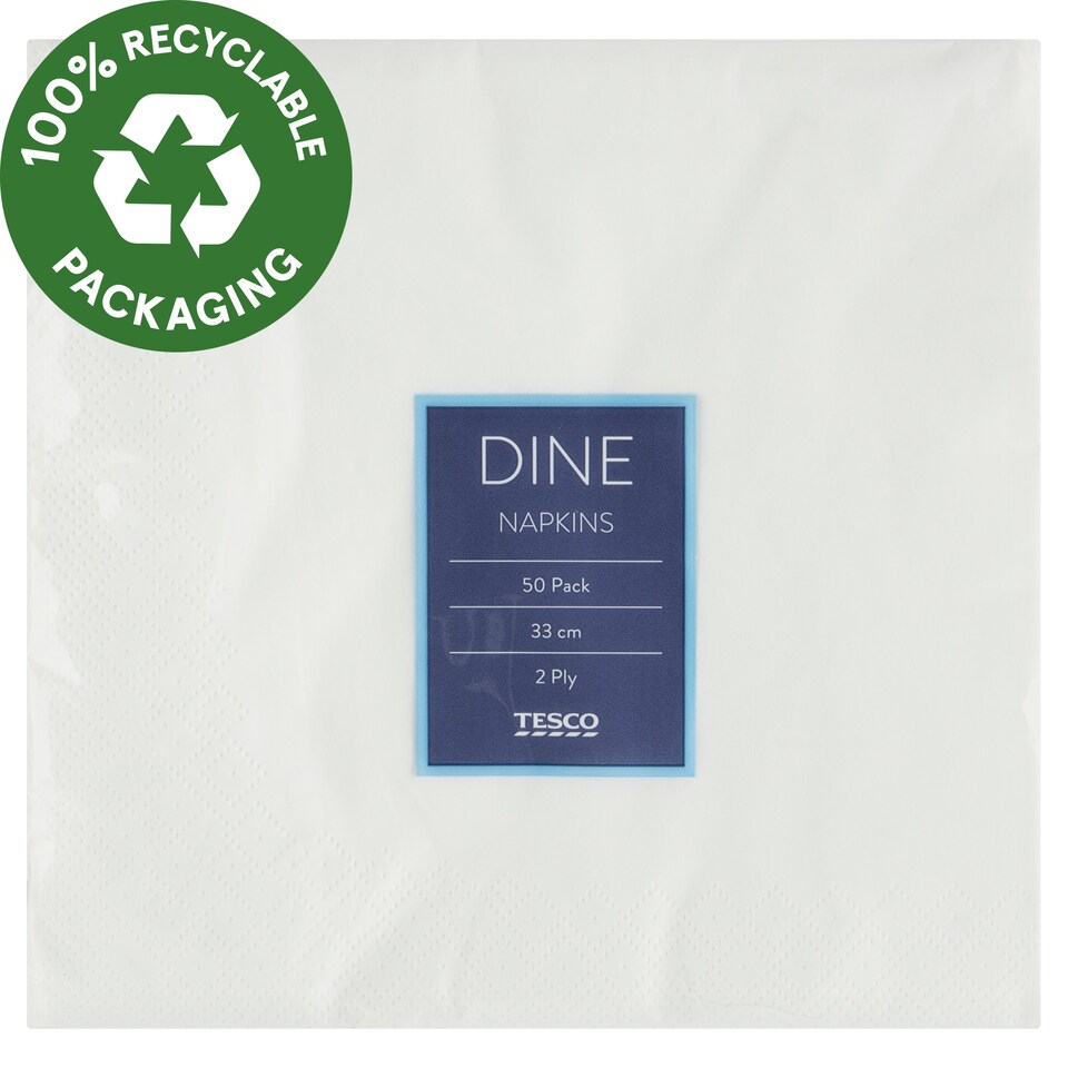 Tesco Dine szalvéta 33 cm x 33 cm 2 rétegű 50 db