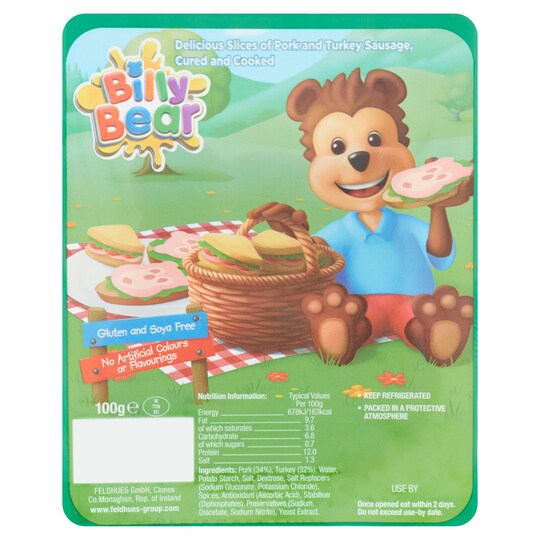 Billy Bear Slices Of Pork & Turkey Sausage 100G Tesco Groceries