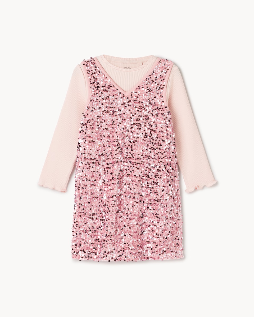 image 1 of F&F Girls Sequin Dress and Top Set in Pink